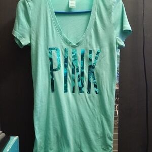 PINK Victoria's Secret Aqua V-Neck Tee